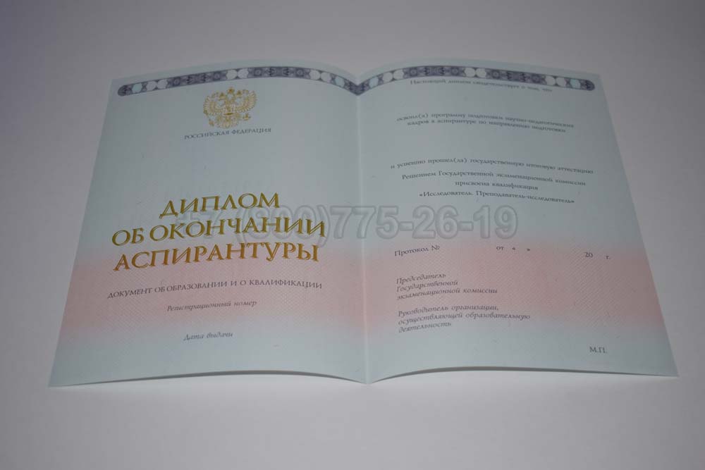 Бланк диплома аспирантуры Гознак 2014-2025 год выпуска г.Барнаул
