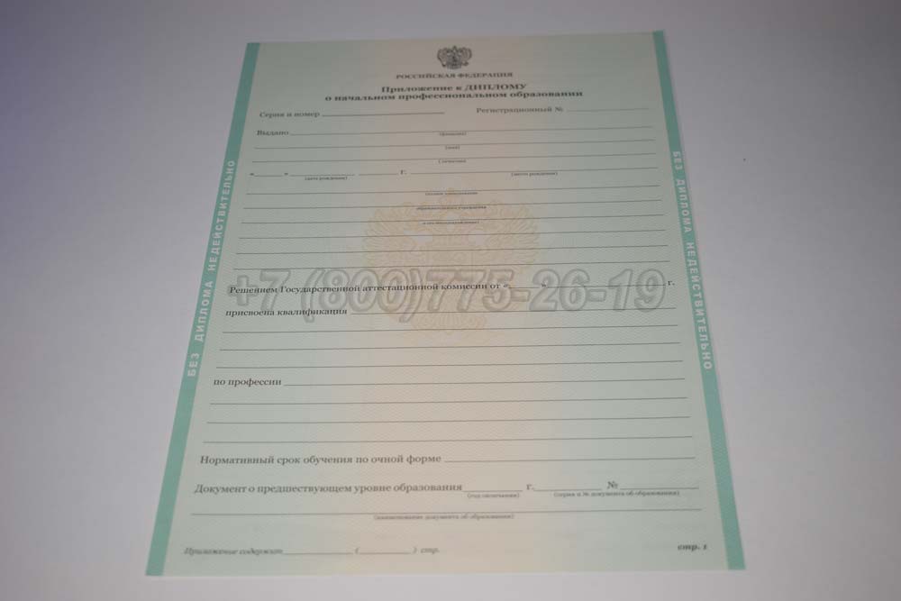 Приложение к диплому ПТУ Гознак 2011-2025 год выпуска г.Барнаул