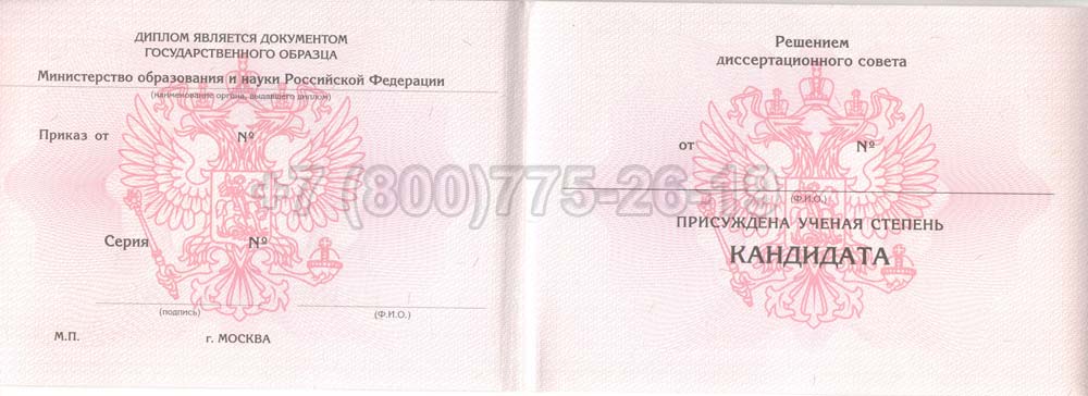 Диплом кандидата наук Гознак 2001-2012 год выпуска г.Барнаул