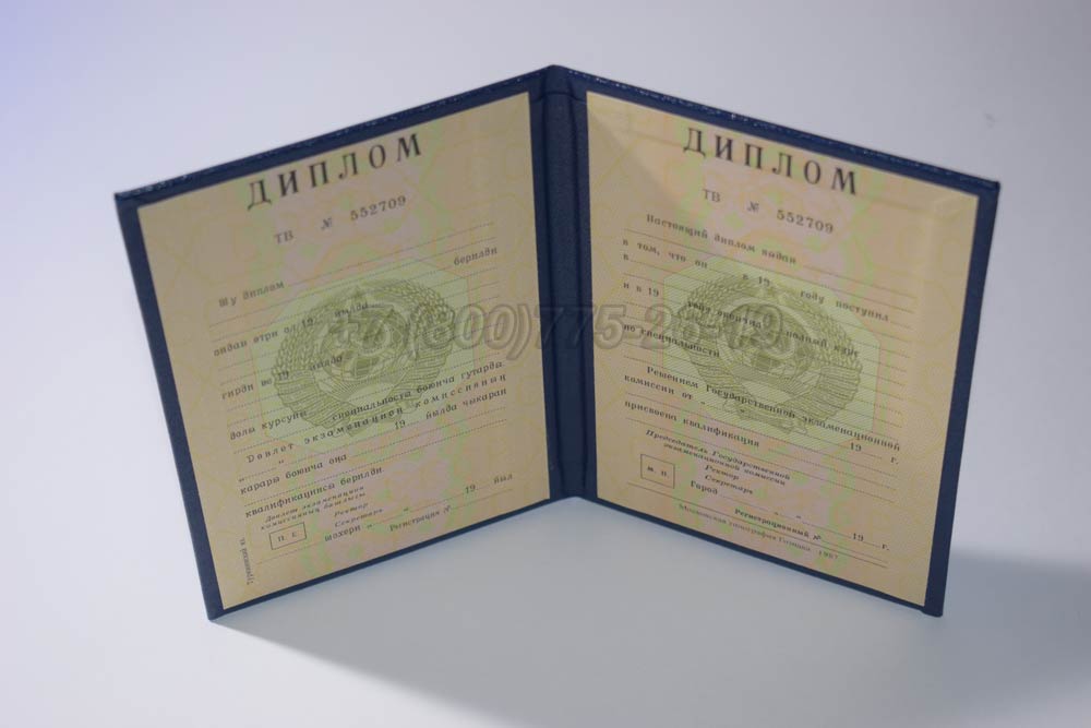 Диплом вуза Туркменской ССР Гознак 1975-1991 год выпуска г.Барнаул