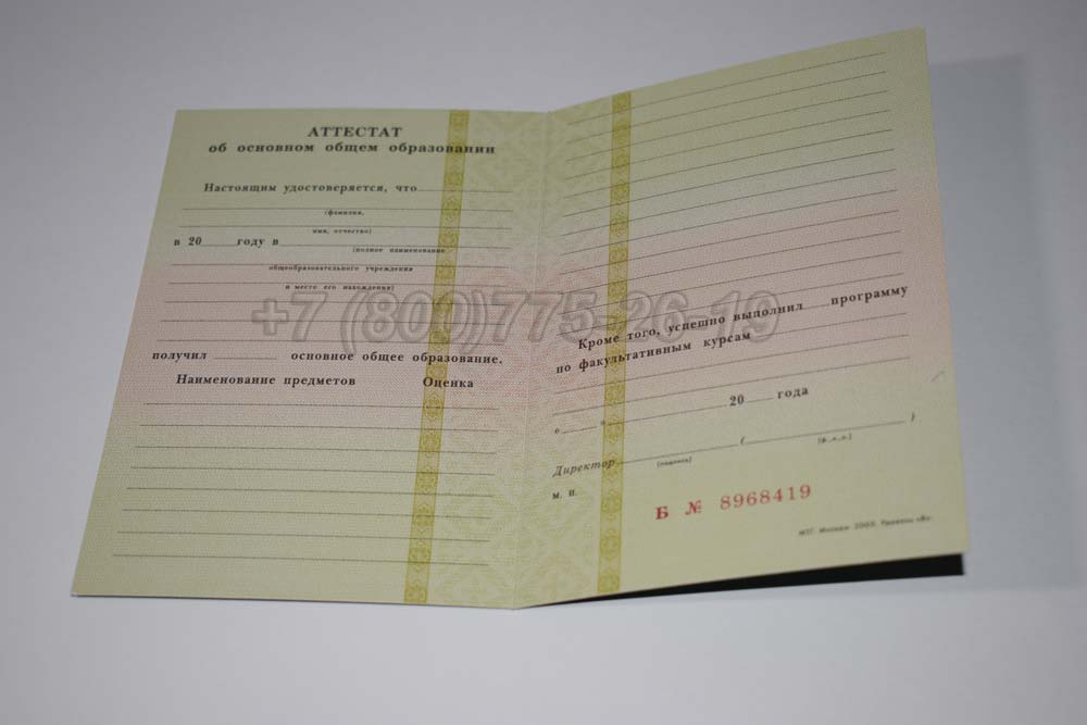Аттестат за 9 класс Гознак 1994-2009 год выпуска г.Барнаул